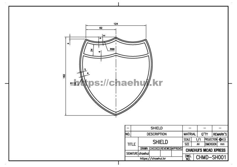 도면작도 실습도면-방패그리기 6 방패 다른 분야와는 달리, 이 분야에서는 이론 공부를 소홀히 하면 실제 도면 작업에서 많은 어려움을 겪게 되는 경우를 많이 볼 수 있다. 아무리 설명을 해줘도 원리와 근거를 제시해도 일부의 사람들은 목소리만 크게 내고 자신의 지식만 옳다고 주장하므로 업무가 제대로 진행되지 않는다. 이론적인 기초가 부족하면 도면을 작성하거나 해석할 때 정확한 판단을 내리기 어렵다. 특히 자격증 시험을 준비하는