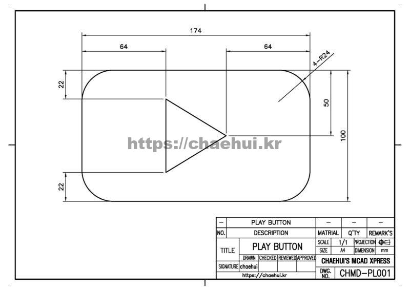 도면작도 실습도면-재생버튼 그리기 9 재생버튼 법은 어기면 그에 상응하는 신체적 금전적 심리적 제한이 발생한다.형을 살거나 벌금을 내거나 정신적으로 괴롭거나…. 도면을 그리는 제도법은 지켜도 그만 안지켜도 그만목소리 큰 사람, 재력과 권력이 있는 사람, 오래 근무한 사람 등의 서열과 입김으로 필요없는 것이 되기도 하고 지켜지지 않아도 된다. 그래도 세계적으로 나름대로 똑똑하다고 하는 사람들 끼리 모여서 이 정도는 지켜주자!이 정도는 표시해 두자!다양한 의견을