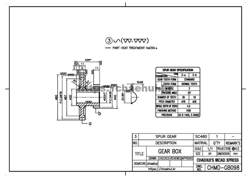 도면작도 실습도면 - 스퍼기어(SPUR GEAR) 19 도면작도 실습도면 – 스퍼기어(SPUR GEAR)