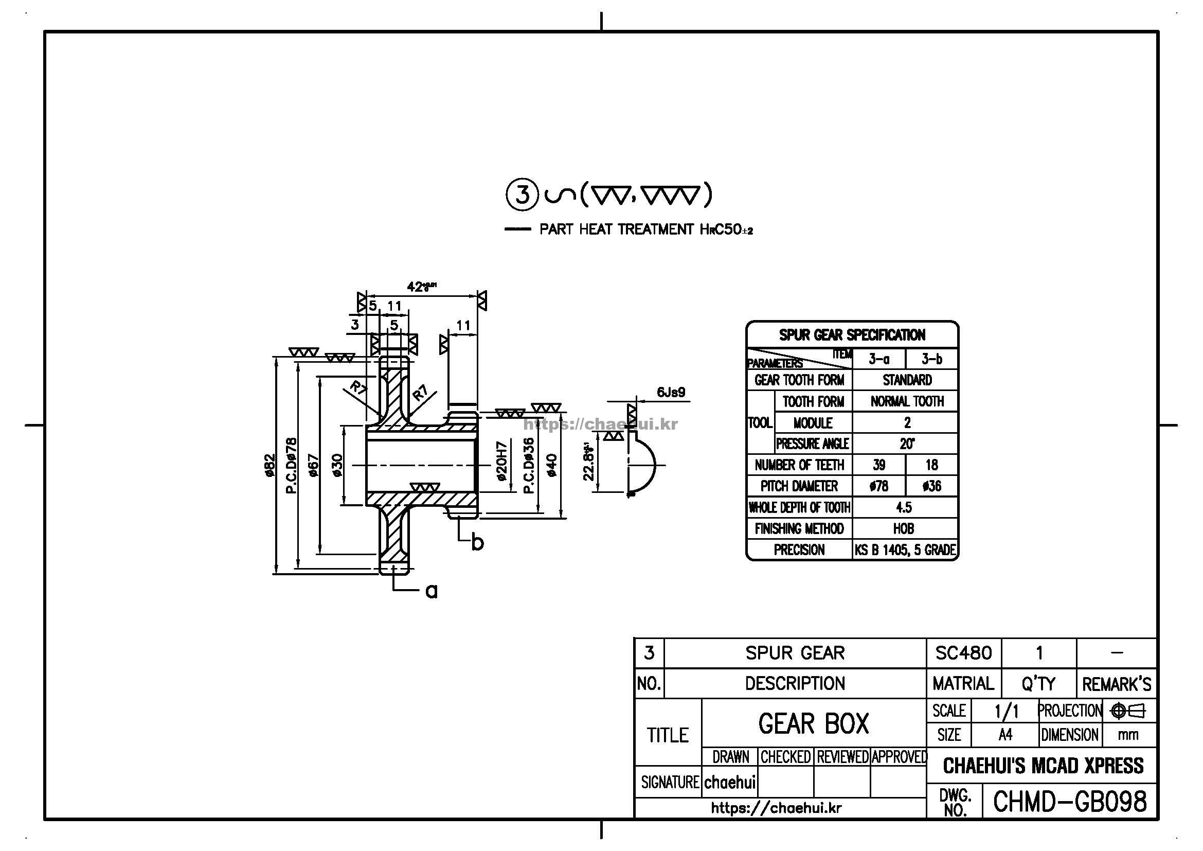 spur gear 캐드(CAD) 프로그램을 이용하여 도면 작도 실습을 위한 도면 모음입니다.자신이 사용하는 CAD 프로그램에 대한 사용법과 명령어를 어느 정도는 다룰 수 있어야 실습을 할 수 있을 것입니다.