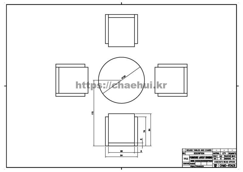 도면작도 실습도면 - 가구배치도 - 원형탁자와 의자 5 도면작도 실습도면 – 가구배치도 – 원형탁자와 의자