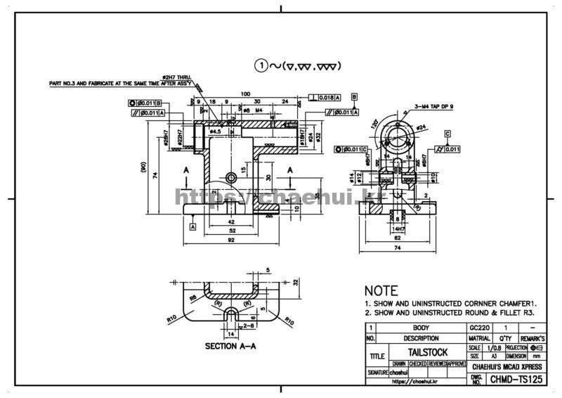 도면작도 실습도면 - 심압대(TAILSTOCK) 12 도면작도 실습도면 – 심압대(TAILSTOCK)