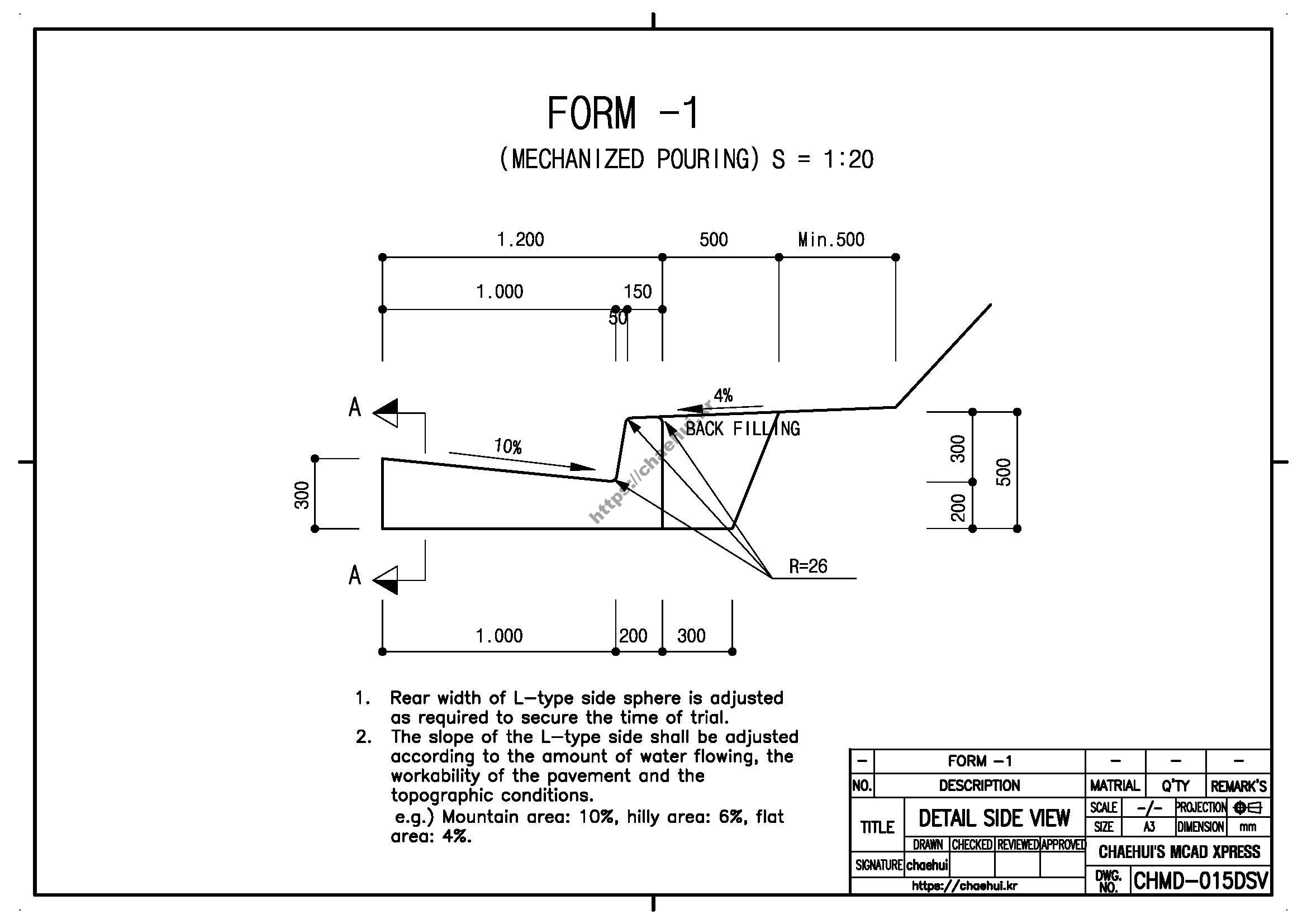 DETAIL SIDE VIEW FORM 1 캐드(CAD) 프로그램을 이용하여 도면 작도 실습을 위한 도면 모음입니다.자신이 사용하는 CAD 프로그램에 대한 사용법과 명령어를 어느 정도는 다룰 수 있어야 실습을 할 수 있을 것입니다.