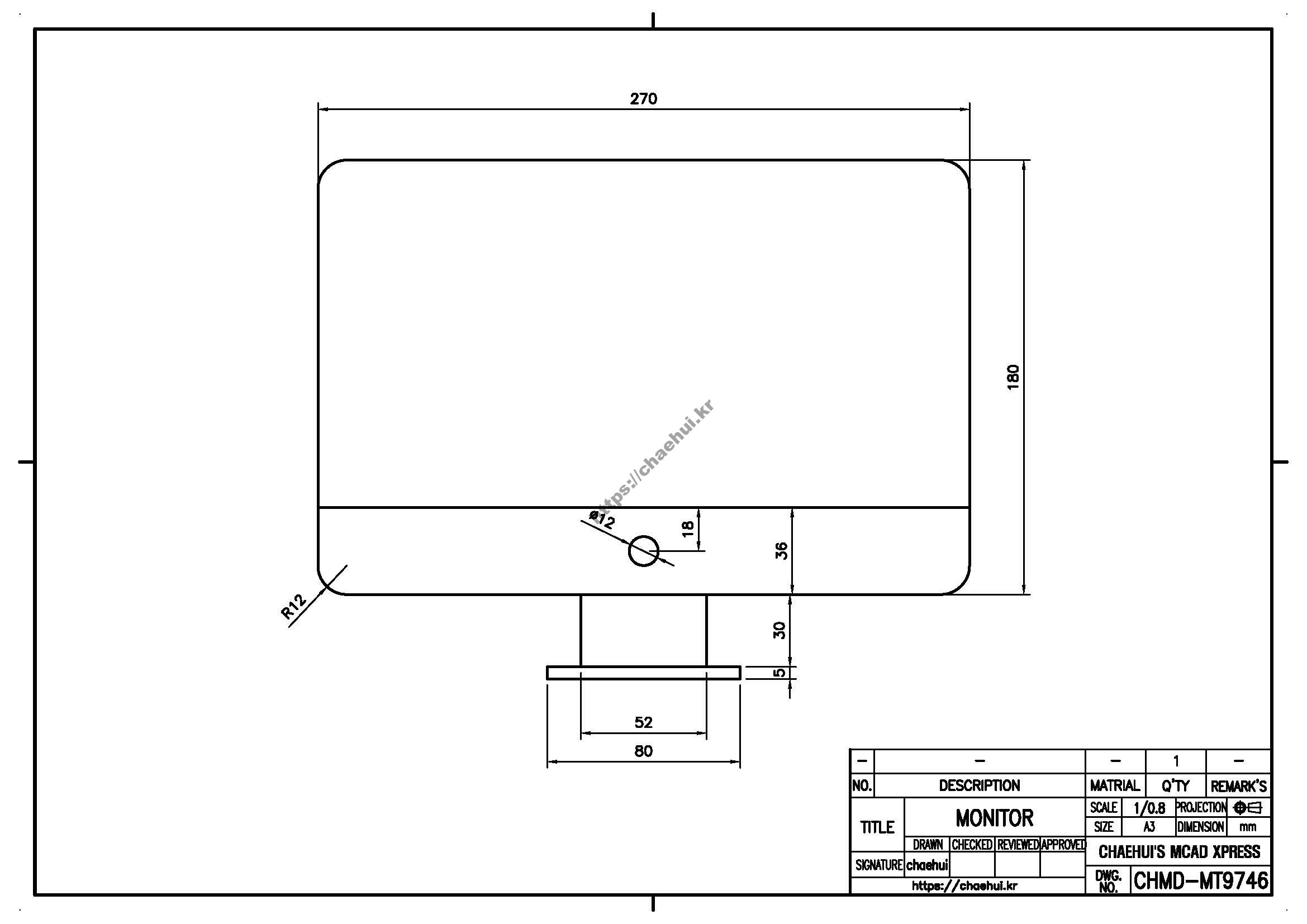 monitor 캐드(CAD) 프로그램을 이용하여 도면 작도 실습을 위한 도면 모음입니다.자신이 사용하는 CAD 프로그램에 대한 사용법과 명령어를 어느 정도는 다룰 수 있어야 실습을 할 수 있을 것입니다.