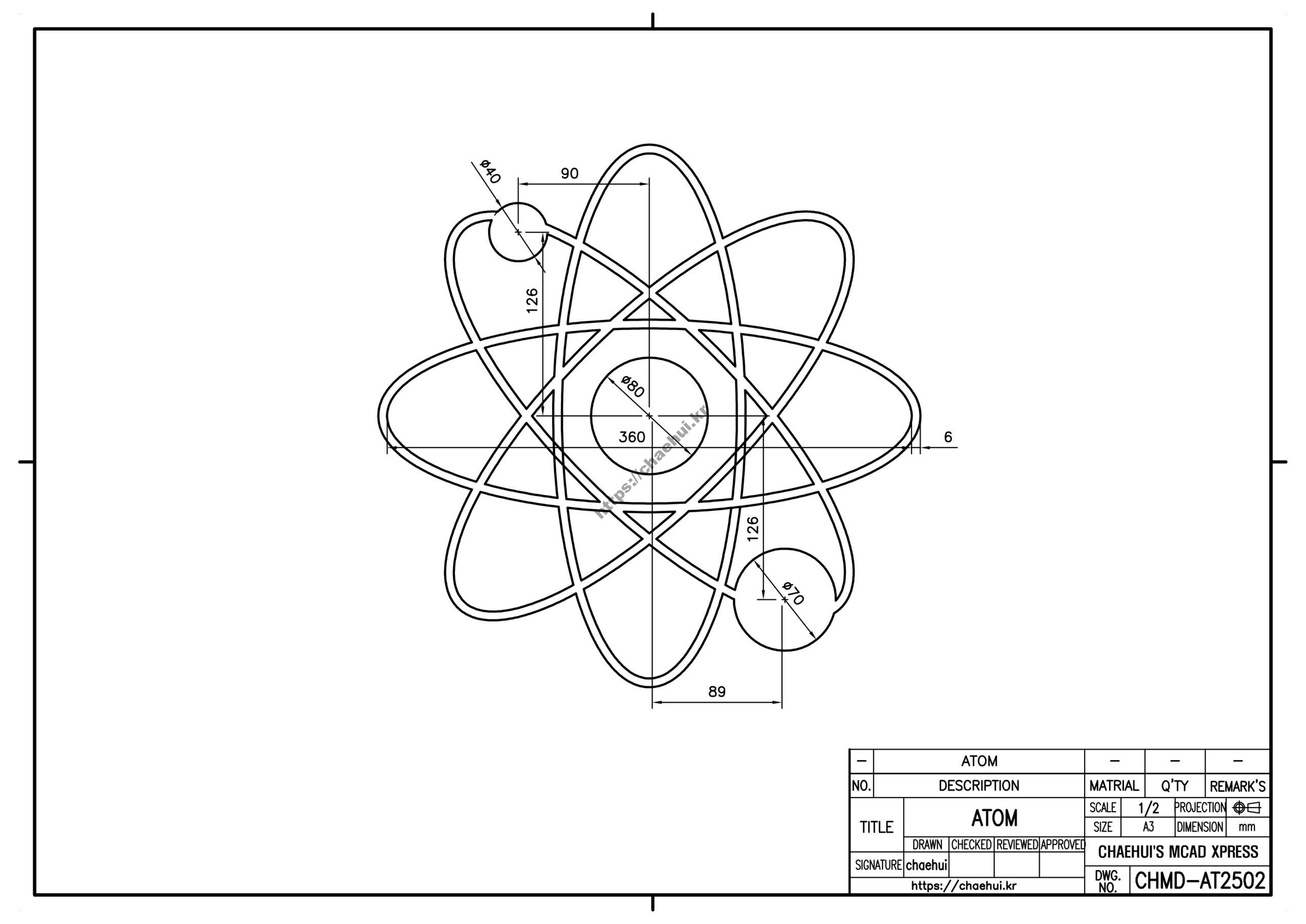 ATOM scaled 캐드(CAD) 프로그램을 이용하여 도면 작도 실습을 위한 도면 모음입니다.자신이 사용하는 CAD 프로그램에 대한 사용법과 명령어를 어느 정도는 다룰 수 있어야 실습을 할 수 있을 것입니다.