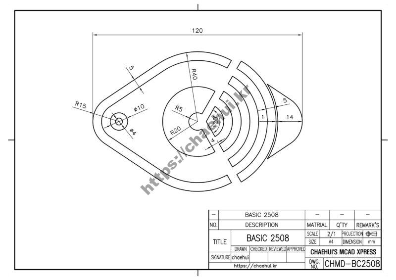 도면작도 실습도면 - 기초실습 BASIC2508 42 BASIC2508 오토캐드(AutoCAD)는 '자동으로 컴퓨터 지원 설계'를 의미하는 'Automatic Computer-Aided Design'의 줄임말입니다. 1982년 오토데스크(Autodesk) 사에서 개발한 이 소프트웨어는 건축, 기계, 토목 등 다양한 분야에서 2차원(2D) 및 3차원(3D) 도면을 작성하고 편집하는 데 사용되는 대표적인 CAD(Computer-Aided Design) 프로그램입니다. 사용자는 오토캐드를 통해 정밀한 설계 도면을 그릴 수 있으며, 이는 실제 건축물을 짓거나 제품을 생산하기 전의 청사진 역할을 합니다. 📐