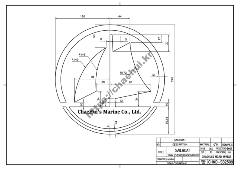 도면작도 실습도면 - 돛단배(Sailboat) 7 도면작도 실습도면 – 돛단배(Sailboat)