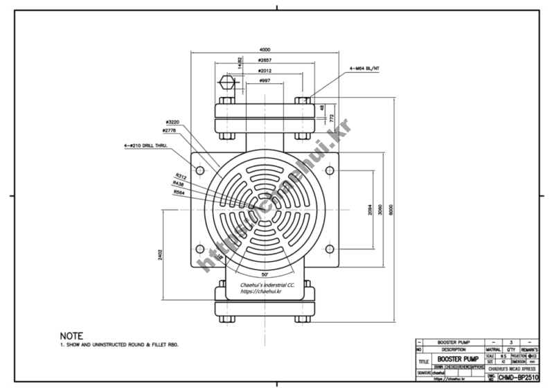도면작도 실습도면 - BOOSTER PUMP(부스터 펌프) 19 도면작도 실습도면 – BOOSTER PUMP(부스터 펌프)