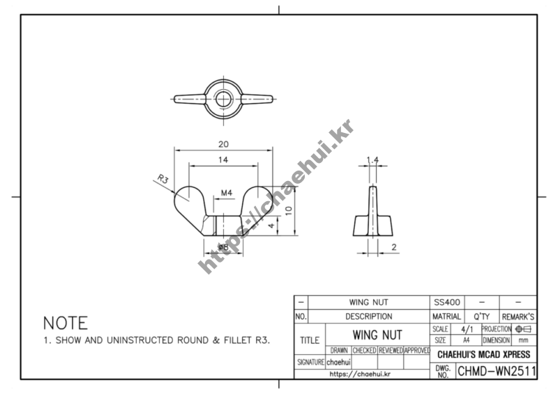 도면작도 실습도면 - 나비너트(WING NUT) 6 도면작도 실습도면 – 나비너트(WING NUT)